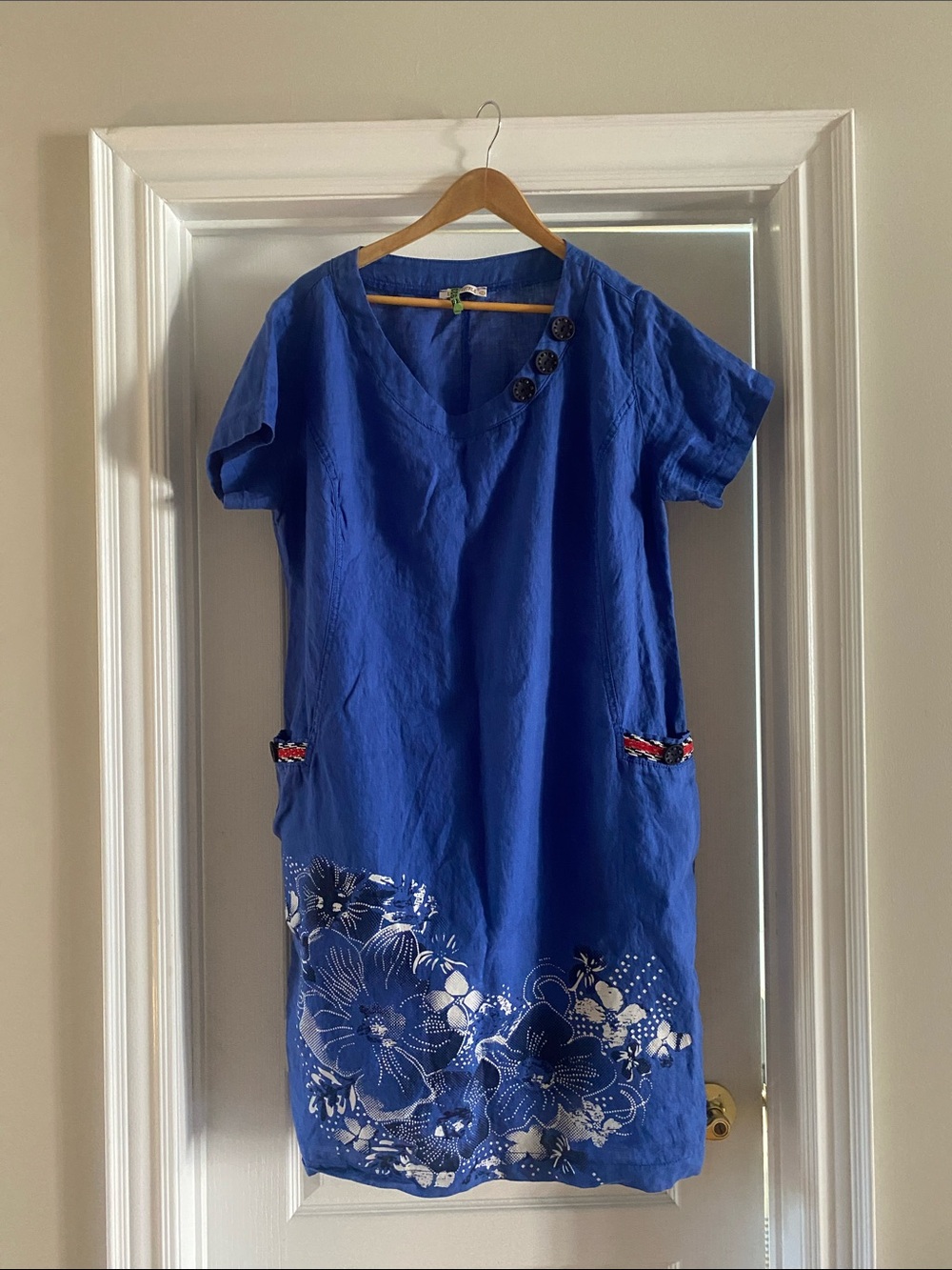 Blue Floral Midi Dress with Button Detail